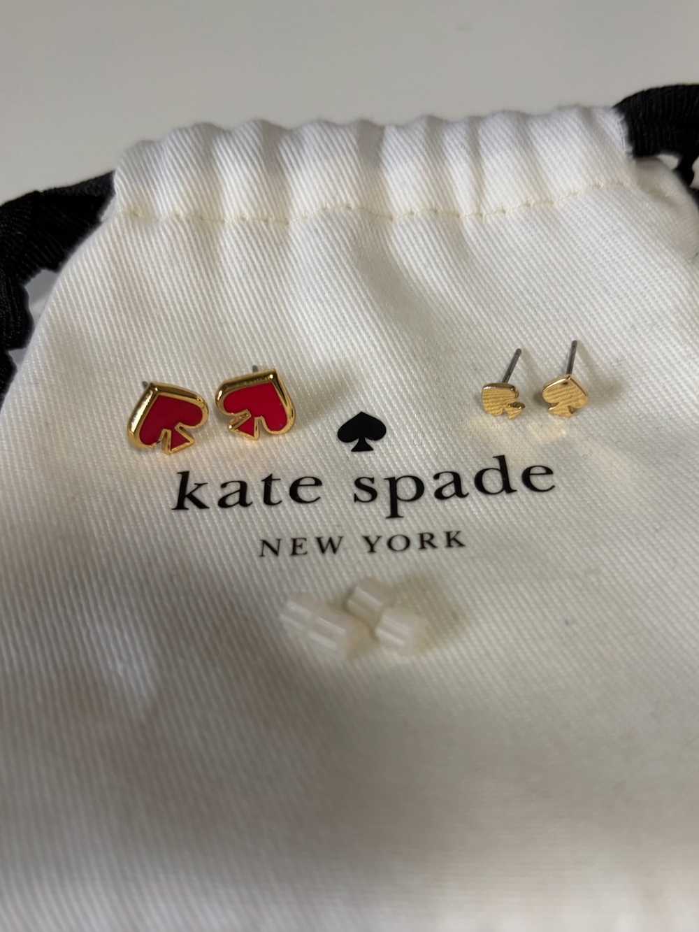 Kate Spade Set of Tiny Gold Spade & Red/Gold Spade Stud Earrings